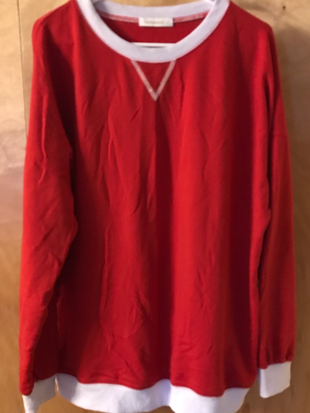 Women’s Red Crewneck long-sleeved tee with White Trim